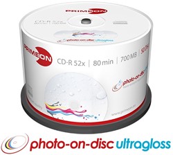 Primeon | CD-R | 700 MB | Inkjet | Glossy | Printable | Waterproof | 50 Stuks