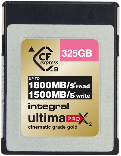 Integral | CFExpress  | 325 GB | Lezen 1800 MB/s  | Schrijven 1500 MB/s | 1500 MB/s Sustained