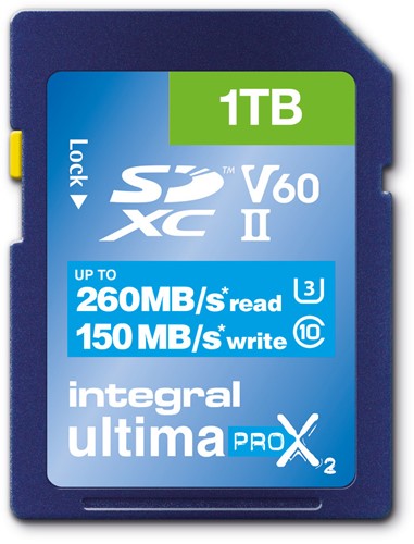 Integral | SDXC | 1 TB | UHS-2 | U3 | V60 | Lezen 260 MB/s  | Schrijven 150 MB/s | High Speed | UltimaPro X2