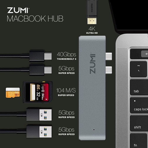 Hub | USB C Adapter | HDMI 4K Ultra HD | 2x USB-C | SD & Micro SD Kaartlezers -|2x USB 3.0 | Geschikt voor MacBook Pro/ MacBook Air -3