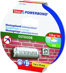Montagetape tesa® Powerbond Outdoor dubbelzijdig 5mx19mm transparant