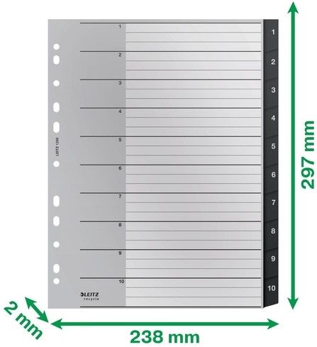 Tabblad Leitz Recycle A4 11-gaats 1-10 extra breed PP-3