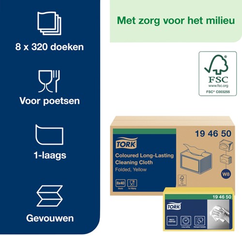 Reinigingsdoek Tork W8 Premium 1-laags 8x40 vel geel 194650-2