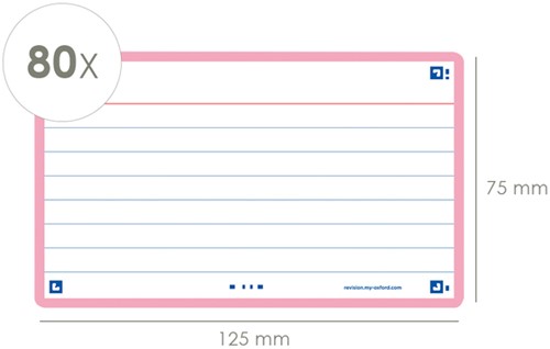 Flashcard Oxford 2.0 75x125mm 80 vel 250gr lijn roze-2