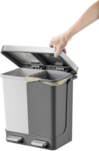 Pedaalemmer EKO Hana Duo Recycling 2x10 liter grijs wit-2