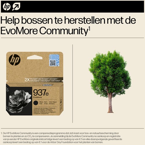 937E | 1x Zwart | Evomore | Origineel | Cartridges voor HP-3