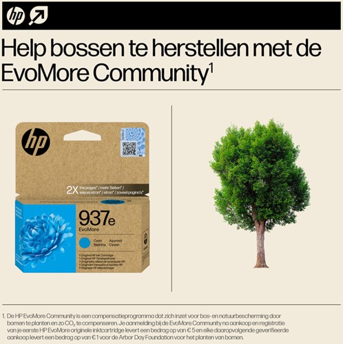 937E | 1x Cyaan | Evomore | Origineel | Cartridges voor HP-3