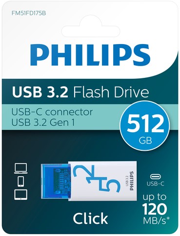 Philips | USB Stick | 512 GB | USB3.2 | USB-C | Ocean Blue