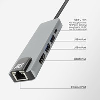 ACT | Docking | Station | USB-C | HDMI | 4K | PD Pass Through 100 Watt | 2x USB-A | LAN | Space Gray-3