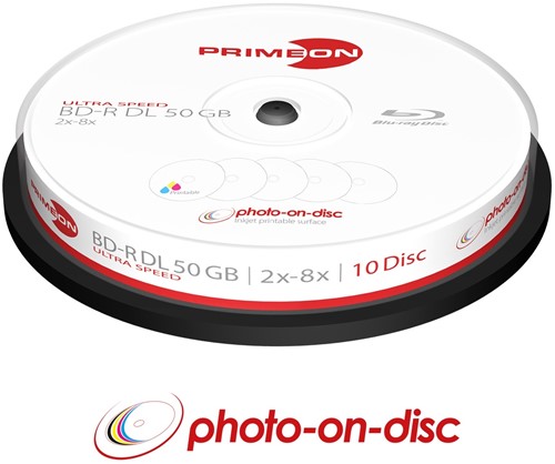 Primeon | BD-R | DL | 50 GB | Printable |  8x Speed | Cakebox | 10 Stuks