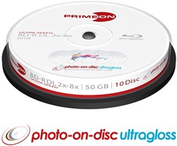 Primeon | BD-R | DL | Printable | Glossy | 50 GB | 8x Speed | Cakebox | 10 Stuks