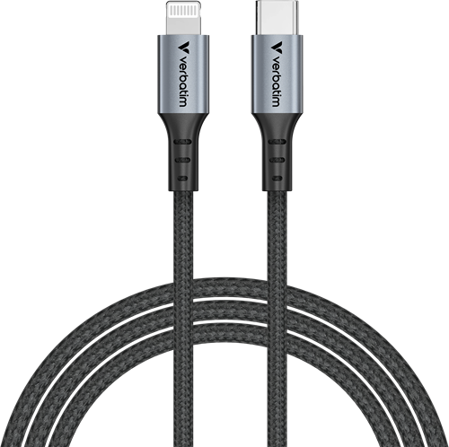 Verbatim | Sync en Laad Kabel | USB-C | Lightning | 480 Mbps | Max 60 Watt | 1,2 mtr | Nylon | Zwart