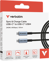 Verbatim | Sync en Laad Kabel | USB-C | USB4 | 40 Gbps | Max 240 Watt | 1,2 mtr | Nylon | Zwart-2