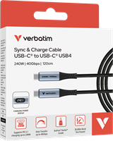 Verbatim | Sync en Laad Kabel | USB-C | USB4 | 40 Gbps | Max 240 Watt | Power Display | 1,2 mtr | Nylon | Zwart-2