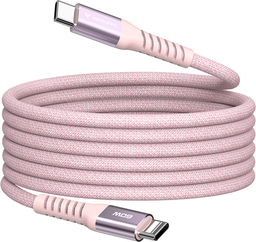 Verbatim | Sync en Laad Kabel | USB-C | 480 Mbps | Max 60 Watt | 1,2 mtr | Magnetisch | Nylon | Roze