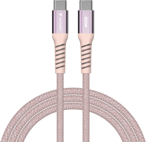 Verbatim | Sync en Laad Kabel | USB-C | 480 Mbps | Max 60 Watt | 1,2 mtr | Magnetisch | Nylon | Roze-3