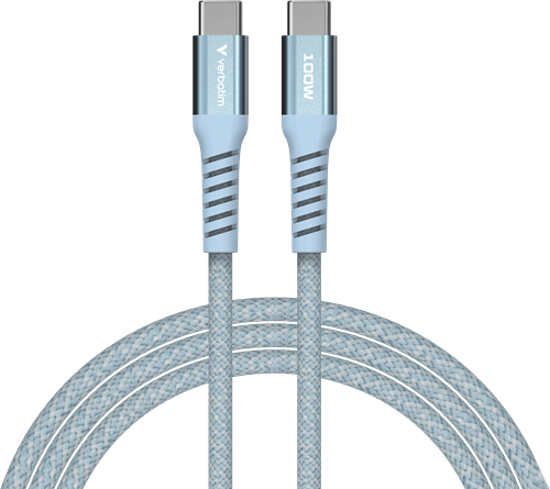 Verbatim | Sync en Laad Kabel | USB-C | 480 Mbps | Max 100 Watt | 1,2 mtr | Magnetisch | Nylon | Blauw-3