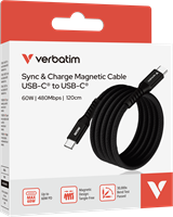 Verbatim | Sync en Laad Kabel | USB-C | 480 Mbps | Max 60 Watt | 1,2 mtr | Magnetisch | Nylon | Zwart-2