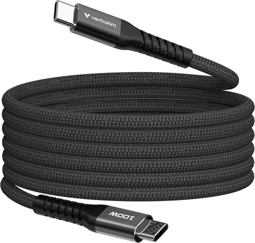 Verbatim | Sync en Laad Kabel | USB-C | 480 Mbps | Max 100 Watt | 1,2 mtr | Magnetisch | Nylon | Zwart