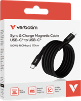 Verbatim | Sync en Laad Kabel | USB-C | 480 Mbps | Max 100 Watt | 1,2 mtr | Magnetisch | Nylon | Zwart-2