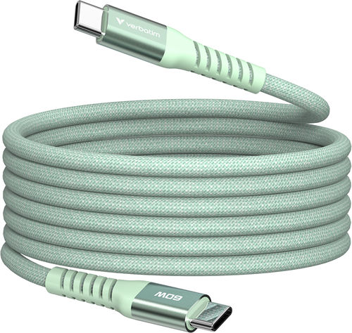 Verbatim | Sync en Laad Kabel | USB-C | 480 Mbps | Max 60 Watt | 1,2 mtr | Magnetisch | Nylon | Groen