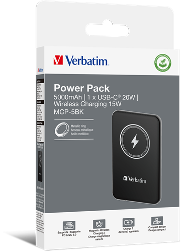 Verbatim | Powerbank | 5.000 mAh | USB-C | Magnetisch opladen | Charge 'n' Go | Zwart-2