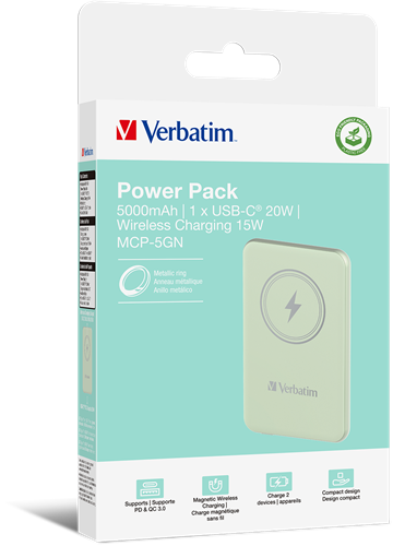 Verbatim | Powerbank | 5.000 mAh | USB-C | Magnetisch opladen | Charge 'n' Go | Groen-3