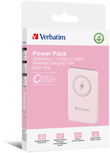 Verbatim | Powerbank | 5.000 mAh | USB-C | Magnetisch opladen | Charge 'n' Go | Roze-3