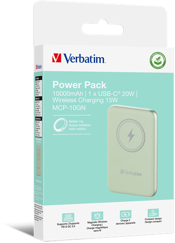 Verbatim | Powerbank | 10.000 mAh | USB-C | Magnetisch opladen | Charge 'n' Go | Groen-3