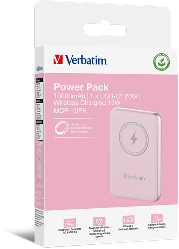 Verbatim | Powerbank | 10.000 mAh | USB-C | Magnetisch opladen | Charge 'n' Go | Roze-3