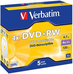 Verbatim | DVD+RW | 4.7 GB | Matt Silver | 5 Stuks