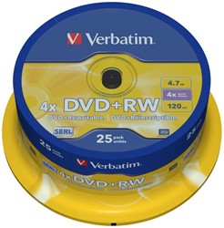 Verbatim | DVD+RW | 4.7 GB | Matt Silver | 25 Stuks