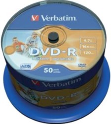 Verbatim | DVD-R | 4.7 GB | Wide | Inkjet Printable | No ID | 50 Stuks