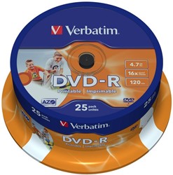 Verbatim | DVD-R | 4.7 GB | Inkjet Printable | 25 Stuks