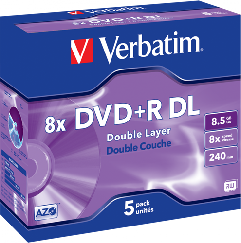 Verbatim | DVD+R | DL | 8.5 GB | Matt Silver | 5 Stuks
