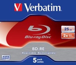 Verbatim | BD-RE | 25 GB | 2x Speed | In Jewelcase | 5 Stuks