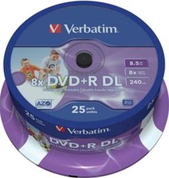 Verbatim | DVD+R | DL | 8.5 GB | Inkjet Printable | 25 Stuks