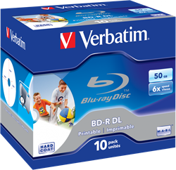 Verbatim | BD-R | DL | Printable | 50 GB | 6x Speed | In Jewelcase | 10 Stuks