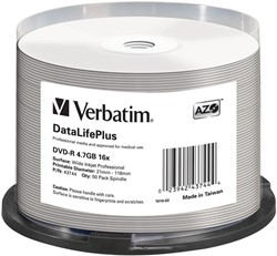 Verbatim | DVD-R | 4.7 GB | DataLifePlus | Wide Inkjet | Professional | No | ID | 50 Stuks
