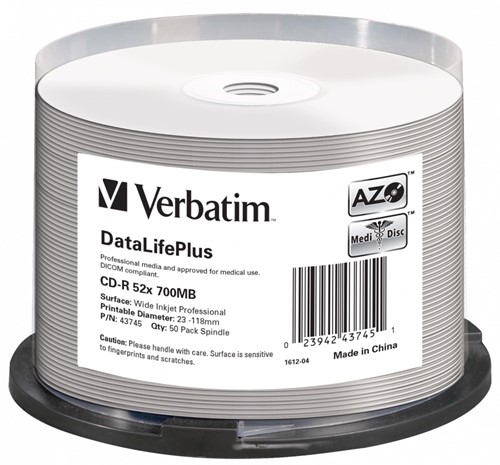 Verbatim | CD-R | 700 MB | DataLife Plus | Inkjet Printable | 50 Stuks