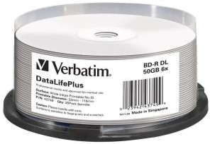 Verbatim | BD-R | DL | Printable | 50 GB | 6x Speed | in Cakebox | 25 Stuks