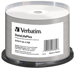 Verbatim | DVD-R | 4.7 GB | DataLifePlus | Wide | Silver | Thermisch | Professional | 50 Stuks