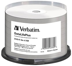 Verbatim | DVD-R | 4.7 GB | DataLifePlus | Wide | Silver | Thermisch | Professional | 50 Stuks
