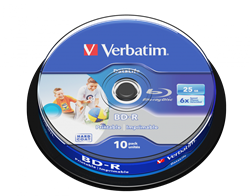 Verbatim | BD-R | 25 GB | Full-Printable | 6x Speed | in Cakebox | 10 Stuks