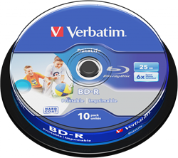 Verbatim | BD-R | 25 GB | Full-Printable | 6x Speed | in Cakebox | 10 Stuks