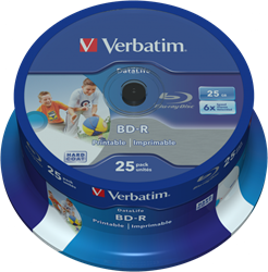 Verbatim | BD-R | 25 GB | Full-Printable | 6x Speed | in Cakebox | 25 Stuks