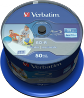 Verbatim | BD-R | 25 GB | Full-Printable | 6x Speed | in Cakebox | 50 Stuks