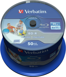 Verbatim | BD-R | 25 GB | Full-Printable | 6x Speed | in Cakebox | 50 Stuks