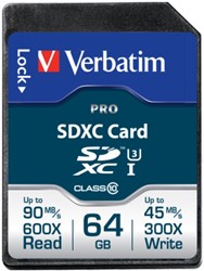 Verbatim | SDHC | 64 GB | UHS-I | U3 | Pro