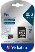 Verbatim | MicroSDXC | 256 GB | UHS-I | U3 | incl. SD-Adapter-2